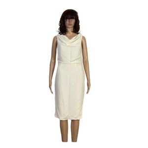 Magaschoni Collection Ivory White Silk Blend Cowl Neck Dress 6